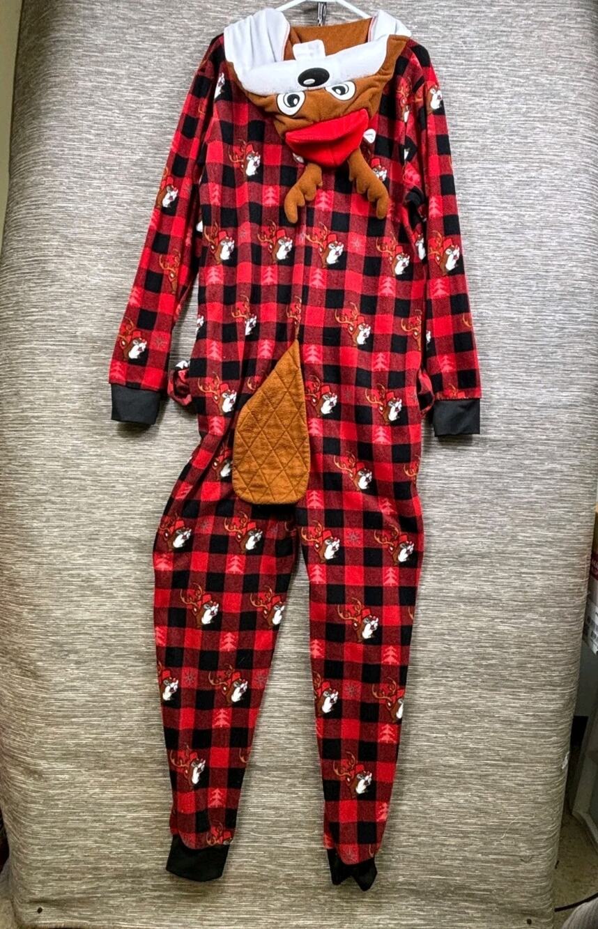 Buc-ees Red and Black Hooded Beaver Union Suit Womens Size L/XL - Picture 1 of 9